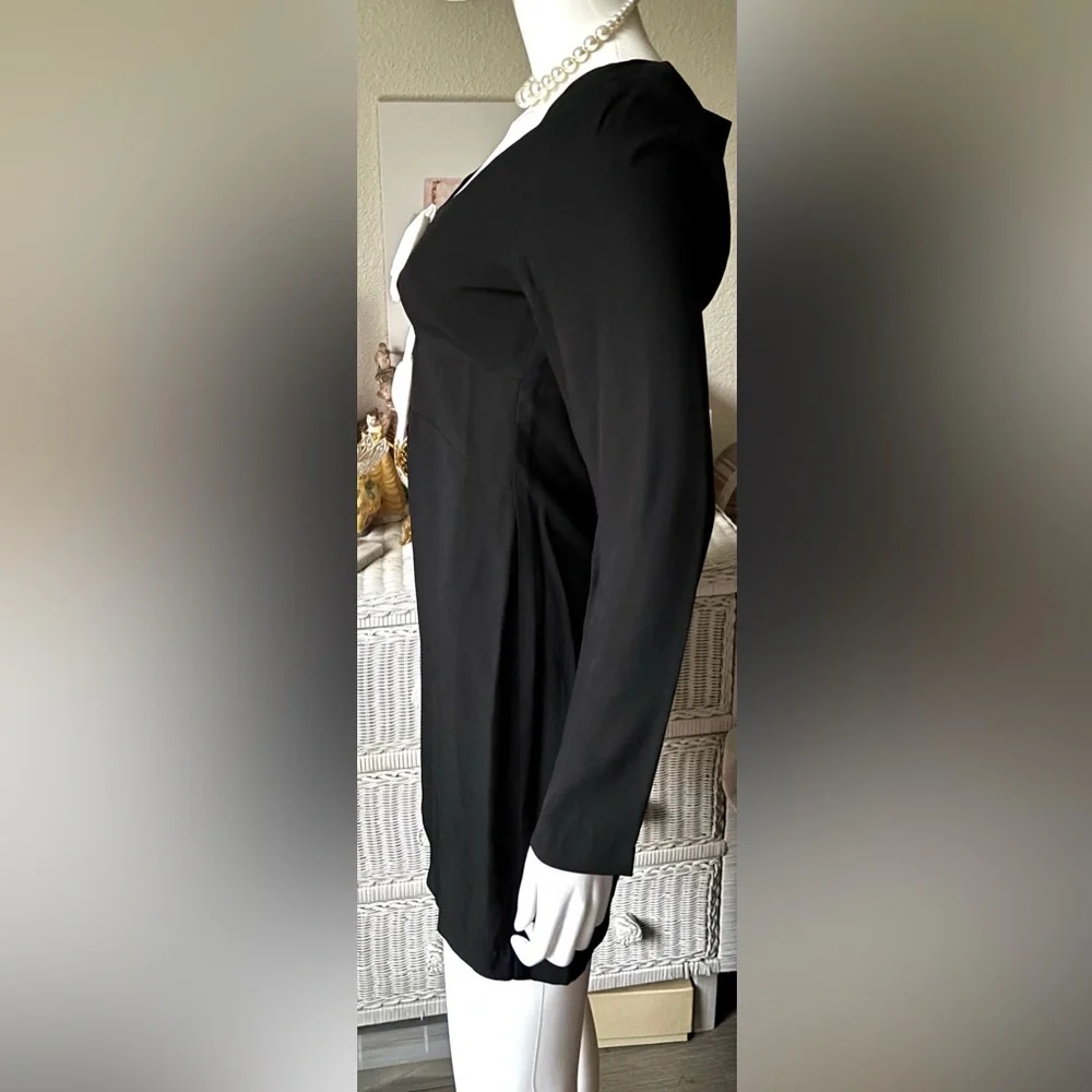 STAUD Lido Crepe Cutout Mini Dress Low Cut with Bows in Black & White Size 4 - Picture 5 of 10